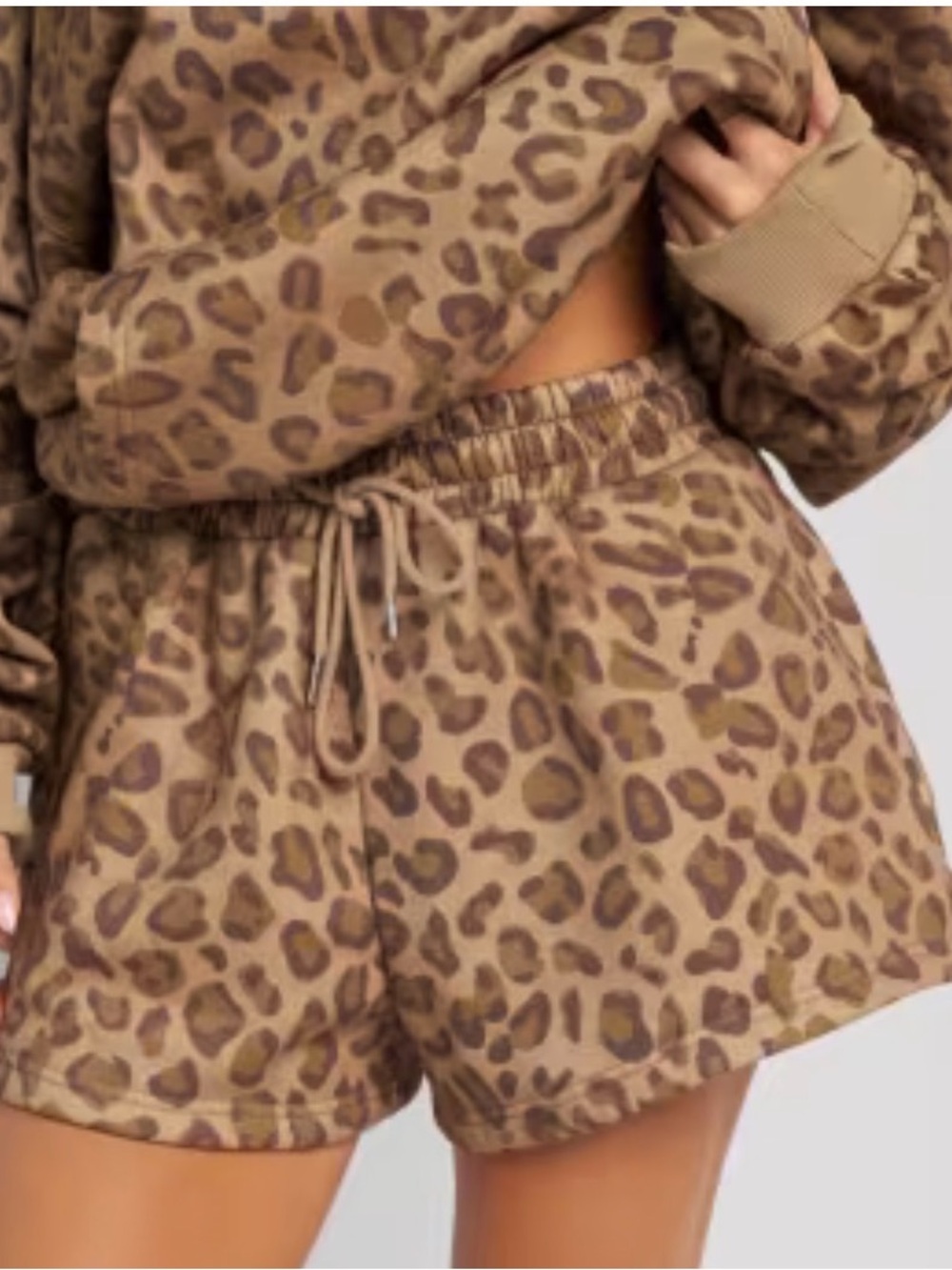 Comfrt Leopard Drawstring Print Lounge Shorts in Brown NEW Size Small